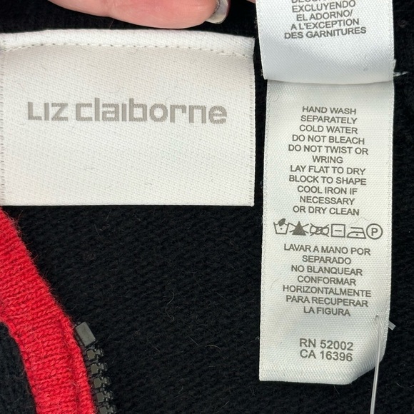 Liz Claiborne Black 1/4 Zip Hood Embroidered Wool Angora Blend Sweater L - Picture 7 of 13